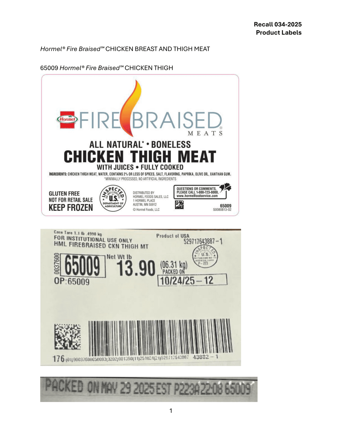Hormel Foods Corporation Recalls Ready-To-Eat Frozen Chicken Products Due to Possible Foreign Matter Contamination